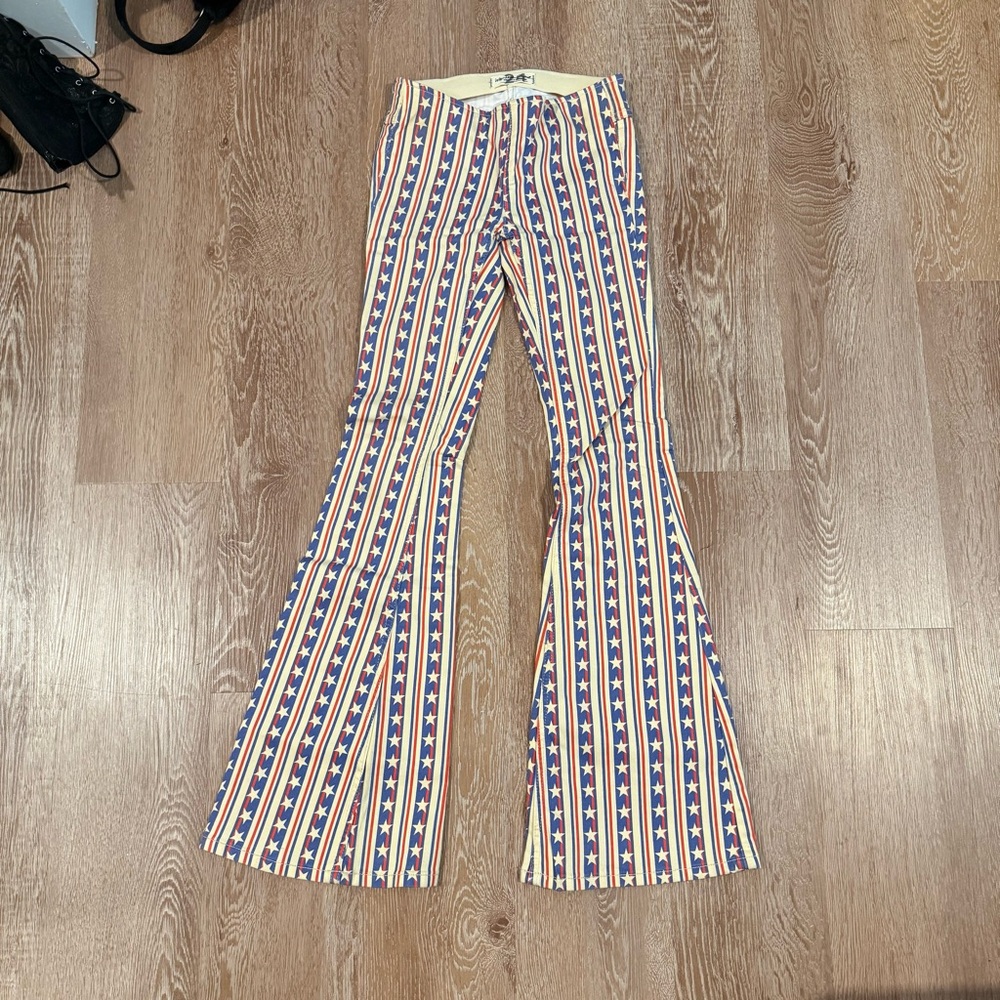 Free people with the free stars and stripes pull on flare bell bottom pants 24